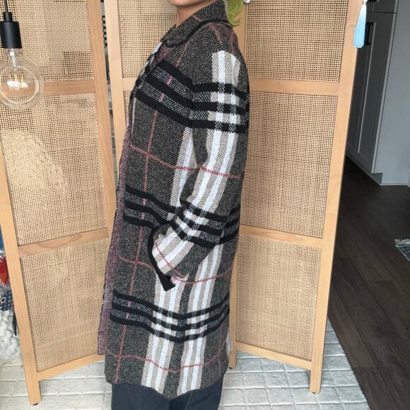 cyrus buttoned long plaid cardigan trench jacket size large black and white - Picture 2 of 7